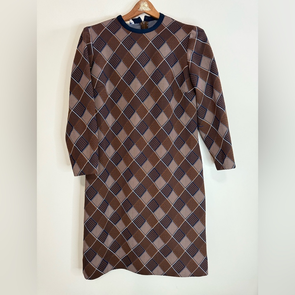 A L’aiglon Original VINTAGE Brown & Blue Geometric Pattern Dress size 14